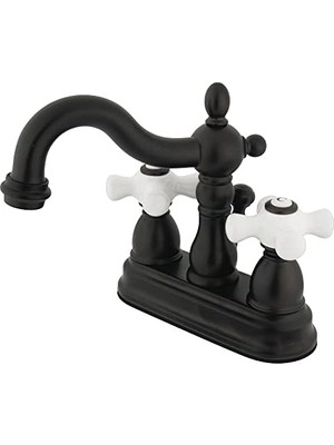 TeknoKapsül KB1605PX 10,5 cm Lavabo Bataryası Porselen Çapraz Kulplu, Yağlı Bronz Ovuşturdu Bronz, Yağlı Bronz