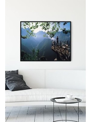 TeknoKapsül (PSTER10772) Yeşil Dağ Manzara Çerçeveli Tablo (30 x 40CM)