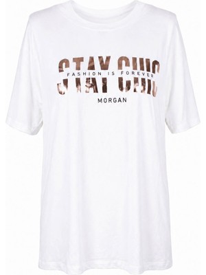 Trender Stay Chıc Baskı Ekru Kadın T-Shirt 26YDT1000098