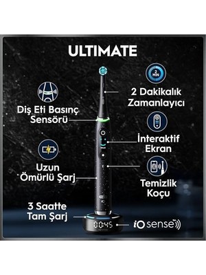 TeknoKapsül IO10 Kozmik Siyah Şarjlı/elektrikli Fırçası, 1 Fırça Başlığı, Hızlı Manyetik Şarj