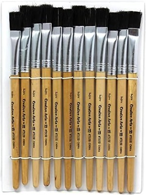TeknoKapsül Flat Tip Easel Paint Brushes, Short Stubby Handle, 0.50 Inch, Handles, Bristles, 12/pack