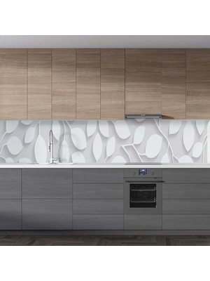 TeknoKapsül Mutfak Tezgah Arası Folyo Kaplama Folyosu Beyaz Yapraklar 60X100 cm