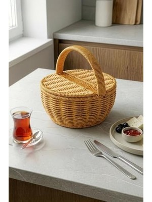 TeknoKapsül Yuvarlak Hasır Mini Kulplu Organizer Sepet - BB6068