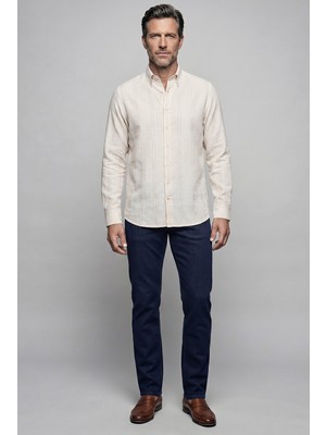 Bisse Kahve Regular Fit Keten Uzun Gömlek GMKTN261081_C11