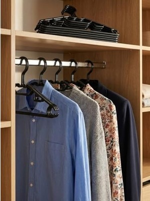 TeknoKapsül Siyah Plastik Elbise Askısı 10'lu Set – Kaymaz, Sağlam, Tişört, Pantolon, Etek Askısı, Çok Amaçlı D