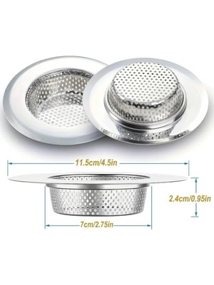 TeknoKapsül 11.5cm Paslanmaz Çelik Evye Süzgeci, Önleyici Metal Lavabo Filtresi, Mutfak Lavabo Gider Sü
