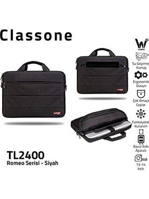 TeknoKapsül Romeo Serisi TL2400 13-14 Inch Uyumlu Su Geçirmez Kumaş, Notebook,laptop,el Çantası-
