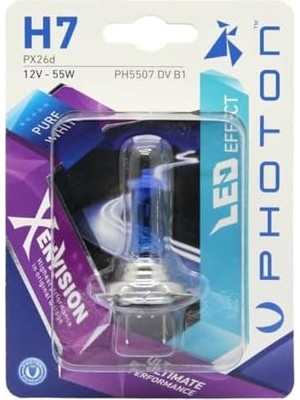 TeknoKapsül Photon Ampul H7 12V 55W Xen (Tekli Blister) (Beyaz Işık) 6000K Pht PH5507 Dv B1
