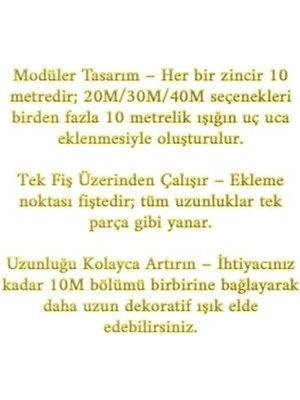 TeknoKapsül Gün Işığı Fişli LED Işık Zinciri 220V Enerjili Dekoratif Aydınlatma Balkon Oda Yılbaşı Süslemele
