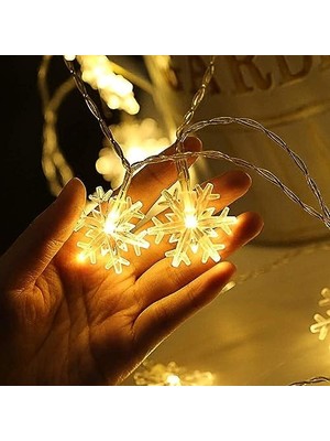 TeknoKapsül 5 Metre LED Işıklı 28'li Kar Tanesi Işık Zinciri Dekoratif Pilli Aydınlatma Ev Dekorasyonu Süsleme