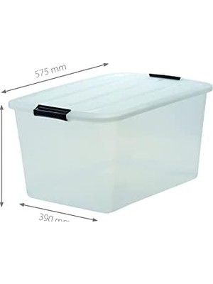 TeknoKapsül Ohyama Kapaklı Plastik Saklama Kutuları, 45L, 6'lı Set, Şeffaf