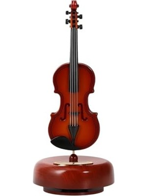 TeknoKapsül Dekoratif Klasik Keman Figürlü Müzik Kutusu – cm Ahşap Standlı Döner Mekanizmalı Masaüstü