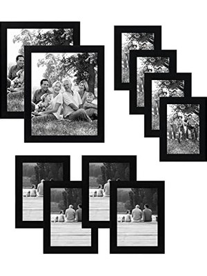 TeknoKapsül 10 Parça Siyah Resim Çerçevesi Seti | 8X10, 5x7 4x6 Boyutlarını Içerir. Kırılmaya Dayanıklı Cam.