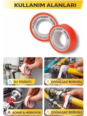 TeknoKapsül Rayno Ptfe Teflon Bant 10 Adet 8mm x 12M | Su Tesisatı Için Sızdırmazlık Bandı | Yüksek Daya