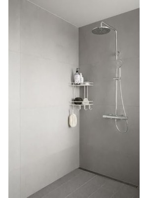 TeknoKapsül Banyo Köşe Rafı Askılı Duş Organizeri Şampuanlık 2 Katlı Beyaz Ek-02, Beyaz
