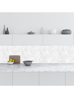 TeknoKapsül Mutfak Tezgah Arası Folyo Kaplama Folyosu Beyaz Mermer Kiremit Desen 60X100 cm