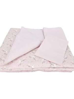 TeknoKapsül Bebek El Yapımı At Desenli Yorgan Çarşaf Yastıklı Üçlü Set (Pembe)