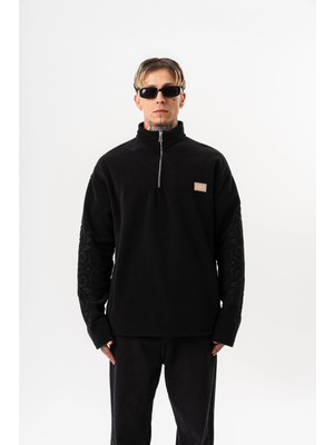 Respire Erkek Ffb Yarım Fermuarlı Oversize Polar Ceket Siyah