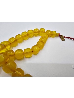 Omari Imzalı Sertifikalı Alman Faturan Sıkma Kehribar Tesbih 10,7 x 11,7 mm Fıçı Kesim