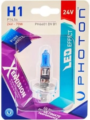 TeknoKapsül Photon Ampul H1 24V Dv 70W Xen (Tekli Blister)(Beyaz Işık) 6000K Pht PH6601 Dv B1