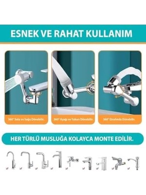 TeknoKapsül Kenly 1080 Derece Dönebilen Evrensel 2 Modlu Robotik Kol Mutfak Banyo Musluk Başlığı