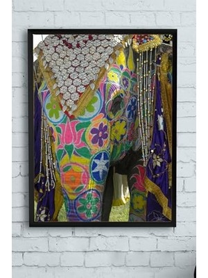 TeknoKapsül (PSTER11238) Hindistan Fil Manzara Çerçeveli Tablo (50X70CM)