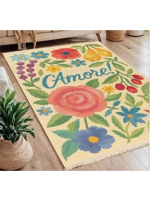 Vivense Amore Çiçek Desenli Akdeniz Temalı Baskılı Dokuma Taban Halı, 286 Yng, 80X150  cm