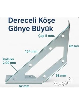 TeknoKapsül Dereceli Köşe Gönye Büyük Metal Bağlantı Aparatı, 154X62X68 Mm, 2 mm Kalınlık, Montaj Vidaları Dahi
