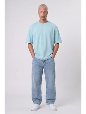 Respire Erkek Basic Oversize T-Shirt Bebe Mavi