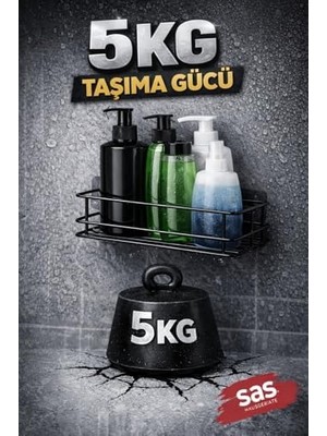 TeknoKapsül Yapışkanlı Duş Rafı Tel, Delmeden Montaj Banyo Rafı, 5 kg Taşıma Kapasiteli, Paslanmaz Termoplastik