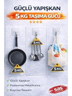 TeknoKapsül 10’lu Banyo Rafı Yapışkanı – Delmeden Şampuanlık Banyo Köşelik Montaj Aparatı | Güçlü Yapışkan D