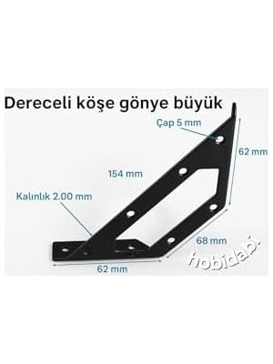 TeknoKapsül Mobilya Köşe Birleştirme Aparatı, Siyah Metal L Gönye Köşebent, 154X62X68 Mm, 2.00 mm Kalınlık, Dol