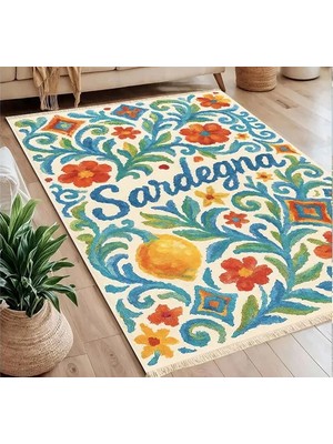 Vivense Sardunya Akdeniz Temalı Baskılı Dokuma Taban Halı, 285 Yng, 60X120  cm