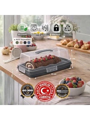 TeknoKapsül Dikdörtgen Şeklinde Şeffaf Pasta Taşıma Kabı Piknik Gezi Için Kek Fanusu Pasta Kutusu Börek Çörek S