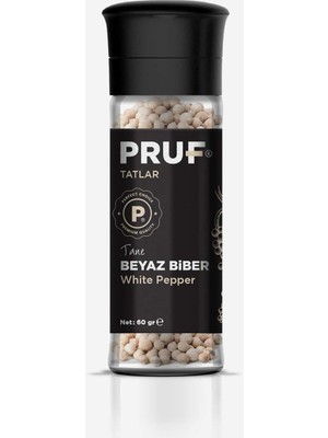 TeknoKapsül Pruf Beyaz Biber Tane 60 Gr. Cam Şişe Değirmen Kapak