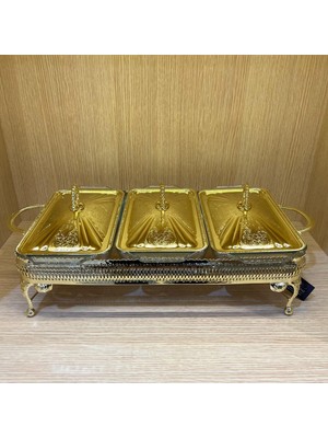 TeknoKapsül Anne Altın Kaplama Üç Bölmeli Isıtıcılı Yemek Servis 51 x 26 x cm