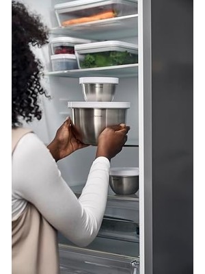 TeknoKapsül Fresh & Save Bowls Vakumlu Saklama Kabı, L, 24 Santimetre, Paslanmaz Çelik, Metalik Gri