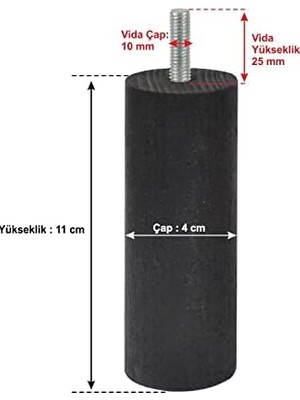 TeknoKapsül Ahşap Mobilya Koltuk Kanepe Ayağı Vida Çapı 10 mm Siyah