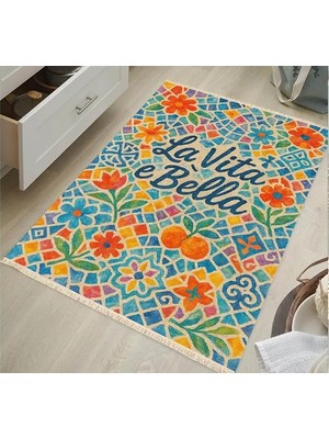 Vivense La Vita E Bella Mozaik Akdeniz Temalı Baskılı Dokuma Taban Halı, 271 Yng, 150X230  cm