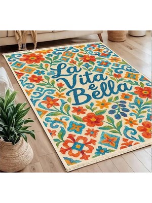 Vivense La Vita E Bella Akdeniz Temalı Baskılı Dokuma Taban Halı, 270 Yng, 80X200  cm