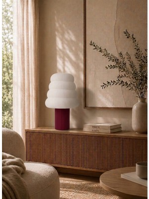 Nuaen Dune Large Premium Dekoratif Ateş Kırmızı Abajur - 35 cm - Modern Salon ve Ofis Lambası