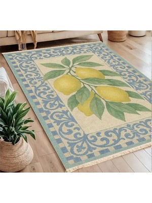 Vivense Limon Sicilia Akdeniz Temalı Baskılı Dokuma Taban Halı, 276 Yng, 150X230  cm