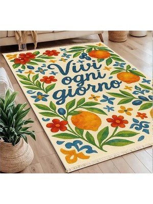 Vivense Vivi Ogni Giorno Akdeniz Temalı Baskılı Dokuma Taban Halı, 272 Yng, 80X150  cm