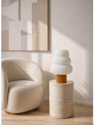 Nuaen Dune Medium Modern Dekoratif Altın Sarı Abajur Masa Lambası - 29 cm - Minimalist Salon ve Yatak Odası Lambası