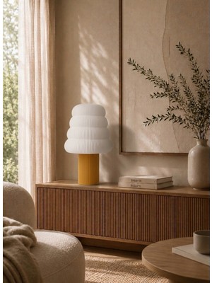 Nuaen Dune Large Premium Dekoratif Altın Sarı Abajur - 35 cm - Modern Salon ve Ofis Lambası
