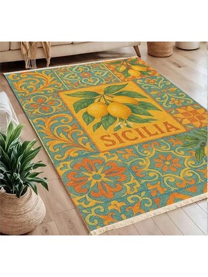 Vivense Sicilia Akdeniz Temalı Baskılı Dokuma Taban Halı, 275 Yng, 100X150  cm