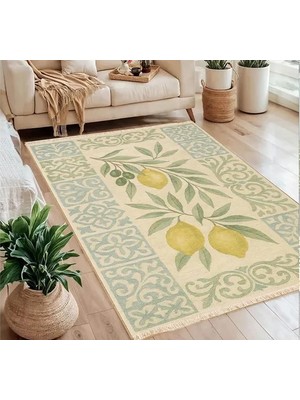 Vivense Limon ve Zeytin Akdeniz Temalı Baskılı Dokuma Taban Halı, 274 Yng, 150X230  cm