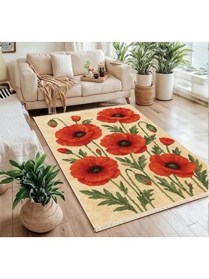 Vivense Gelincik Bahçesi Baskılı Dokuma Taban Halı, 304 Yng, 80X150 cm