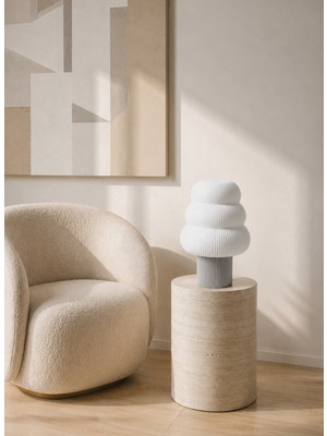Nuaen Dune Medium Modern Dekoratif Açık Gri Abajur Masa Lambası - 29 cm - Minimalist Salon ve Yatak Odası Lambası