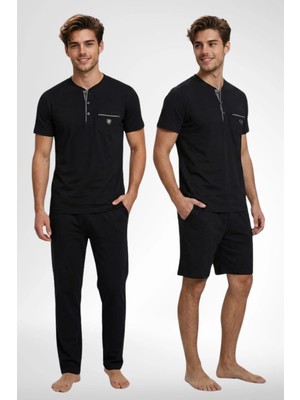 Mecit Pijama Mecit 4008 Siyah %100 Pamuk 3'lü Büyük Beden Erkek Pijama Takımı